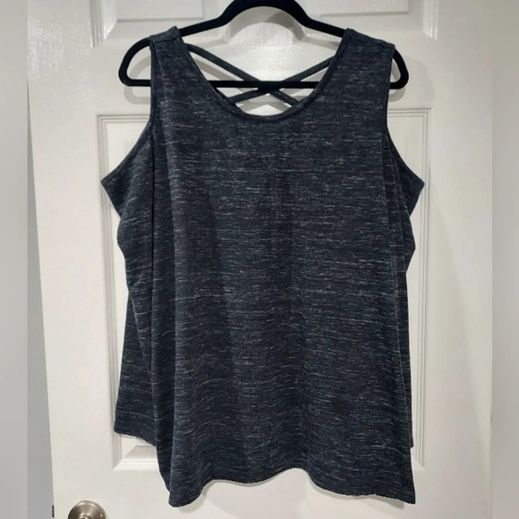 Lane Bryant Heather Black Long Sleeve Cold Shoulder Top in Size 18/20 - 2X - Picture 1 of 11